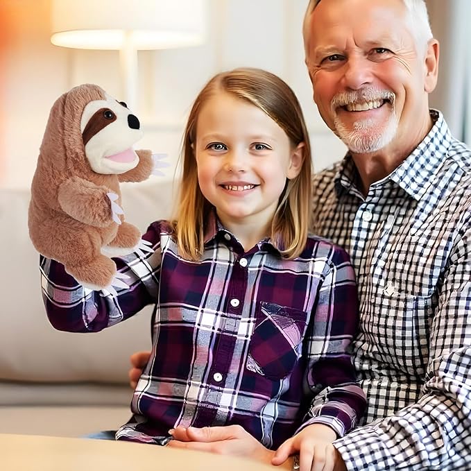 Animal Hand Puppets 11 Inch Sea Turtle Plush Dinosaur Animals Hand Puppet Toys Role-Play Toy Puppets for Kids Storytelling Imaginative Pretend Play Teaching Preschool(Sloth)