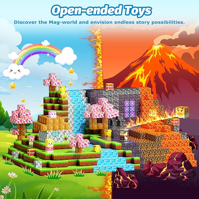 100PCS Magnetic Blocks, Magic Forest Set for Boys & Girls Toys Age 3-5 6-8 8-10, Magnetic Tiles 1" Building Blocks Toddler STEM Sensory, Creative Kids Games Kids Toys