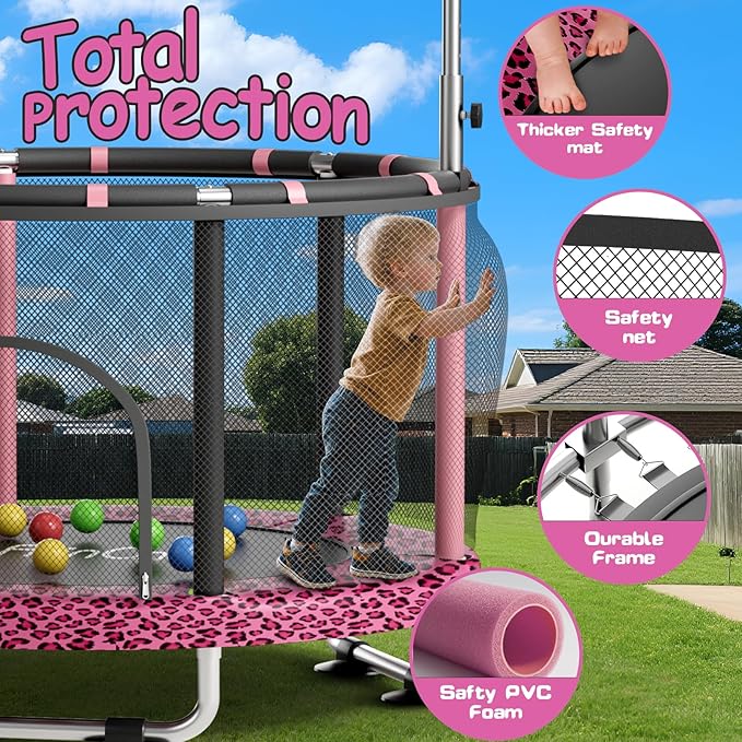 55" Toddler Mini Trampoline for Kids, Indoor Outdoor Toys with Swing, 440lbs Baby Kids Trampoline, Gymnastics Bar, Birthday Gifts for Boy Girl Age 1-8