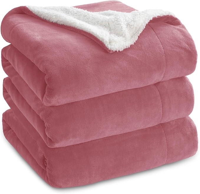 Bedsure GentleSoft Sherpa Fleece Blanket Queen Size for Bed, Non-Heated, Thick and Warm Throw for Women and Men, Soft Fuzzy Plush Queen Blanket for Winter, Dusty Rose, 90x90 Inches