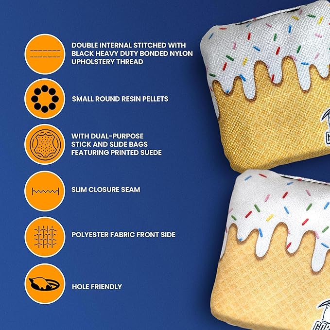 Cornhole365 - Stick & Slide - Professional Corn Hole Bag - Heavy-Duty Double-Stitched Polyester Fabric & Resin Filling for All-Weather - Versatile Regulation Size Cornhole Bean Bags - Set of 8