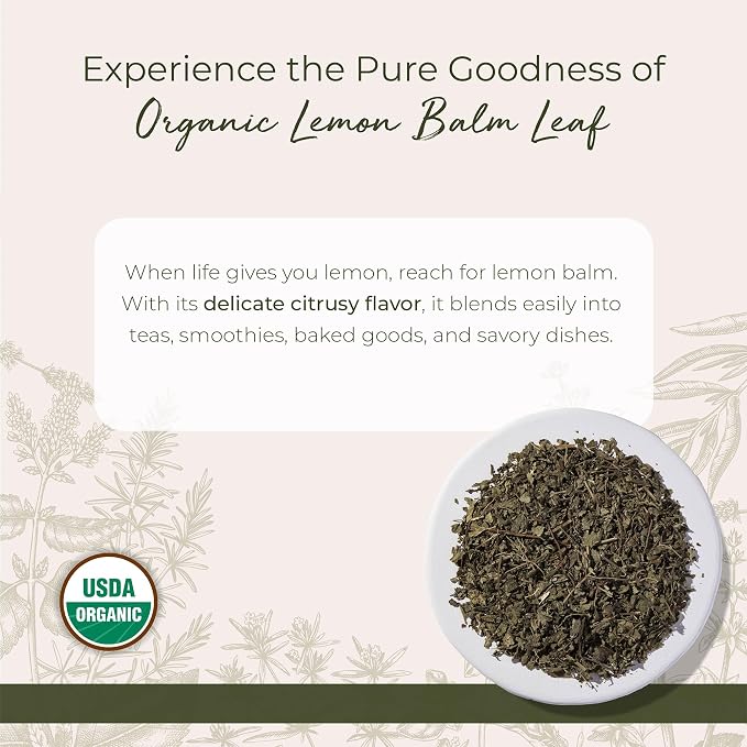 Starwest Botanicals Organic Lemon Balm Leaves - Dried Herb for Tea, Loose Leaf Natural Herb, Cut & Sifted Lemon Balm, Certified Kosher, Non-GMO - 4 oz Bag