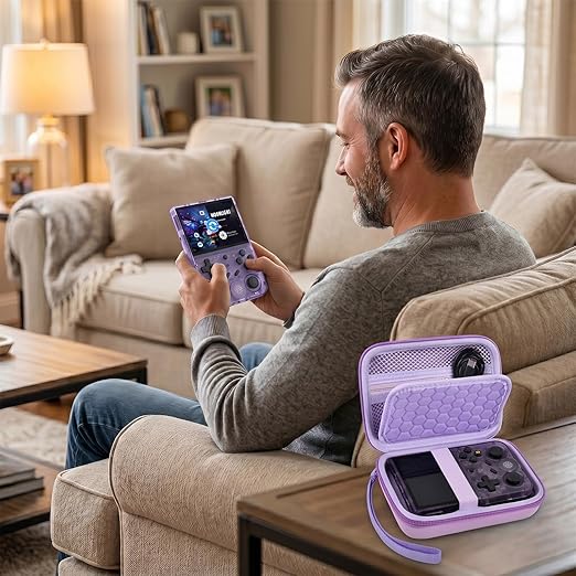 PAIYULE Travel Case Compatible with RG353V/ RG353VS/ R36S Retro Handheld Game Console, Handheld Emulator Storage Holder Organizer, Android Game Console Carrying Bag (Box Only) (Purple)