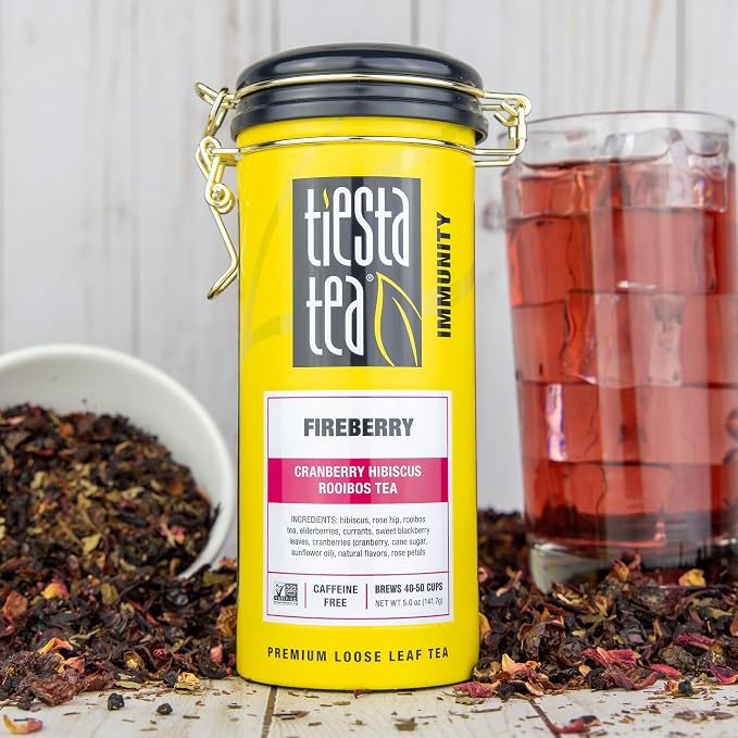 Tiesta Tea - Fireberry Cranberry Hibiscus Rooibos Tea, Loose Leaf, Premium Non-Caffeinated Rooibos Blend, Make Hot or Iced & Brews Up to 50 Cups, 30oz Refillable Tin, Pack of 6
