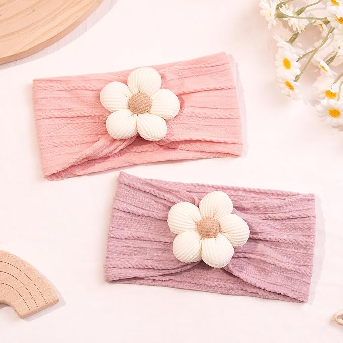 CÉLLOT Baby Flower Headbands Baby Girls Nylon Headbands Baby Essentials Stretchy Hairbands Handmade Hair Accessories for Newborn Infant Toddlers Kids (Pink,Khaki Gray,Dusty Pink)