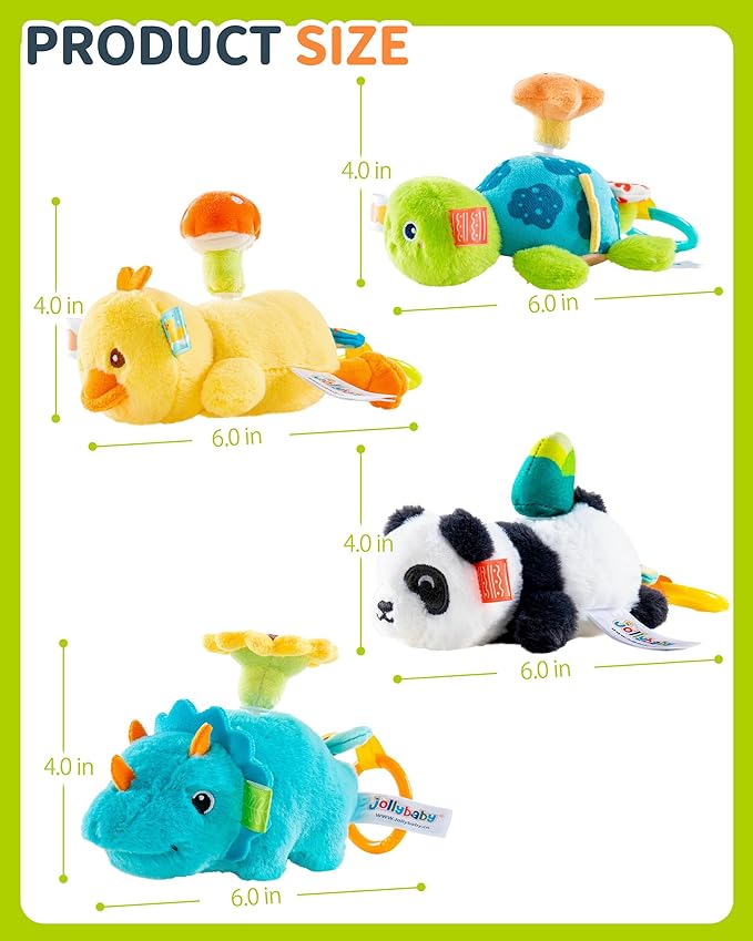 Jollybaby Baby Rattles & Soft Plush Hanging Toy for Stroller Crib car seat and Play Gym, Sensory Developmental Vibrating Toys for Newborn, Baby Christmas Stocking/Socks Stuffers Gifts - Turtle