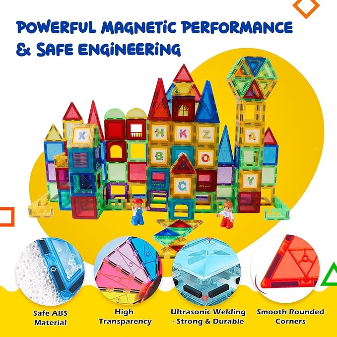 103 PCS Magnetic Tiles for Kids – STEM & Montessori Magnetic Building Blocks for Boys and Girls Ages 3 and Up - Durable & Safe Magnetic Toys Gift Set