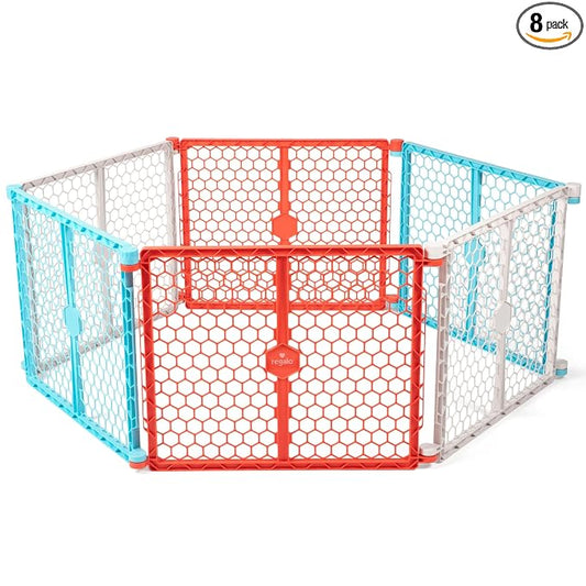 Regalo Safety 192-Inch Super Wide Baby Gate and Play Yard, 2-in-1 Convertible Plastic Baby Gate, Extra Wide Safety Barrier, Hardware Mounted, Adjustable Panels for Openings, Ages 6–24 Months