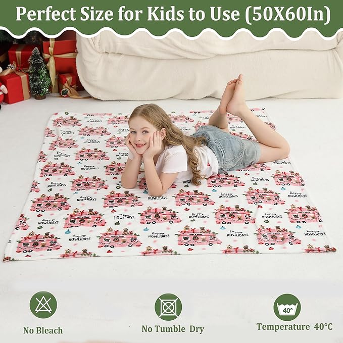 Softan Kids Throw Blanket for Girls & Boys, Warm Soft Toddler Flannel Blankets for Sofa Couch Bed， Cozy Fuzzy Plush Flannel Kids Throw Blanket for Daycare & School - Pink Car 50x60 inches