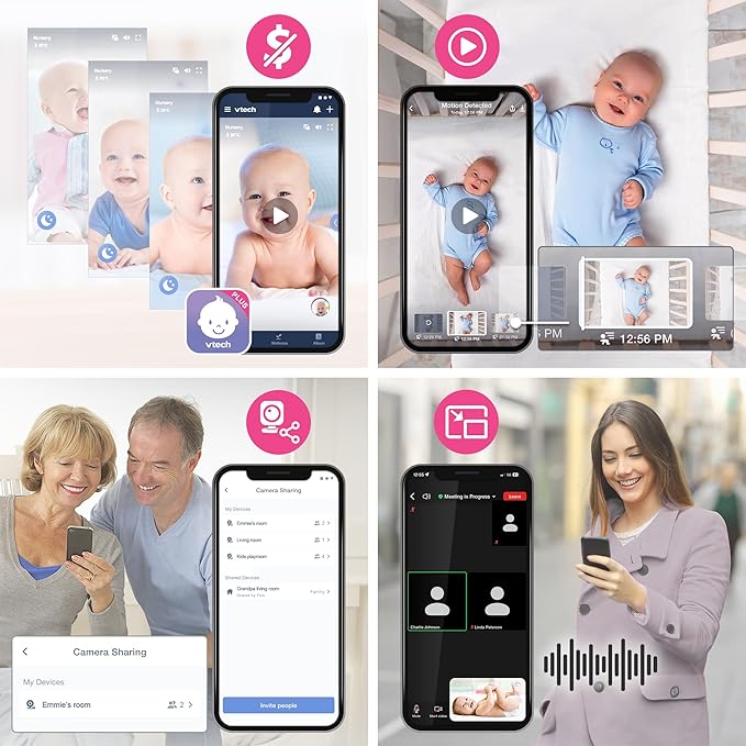 VTech Smart WiFi Baby Monitor with 2 Cameras, 1080p FHD Video, Free App with Motion Videos, Sound/Motion Alerts, 7" IPS Split‑Screen Display, Pan‑Tilt‑Zoom, Dual‑Room Monitoring – Smart HQ Max Twin