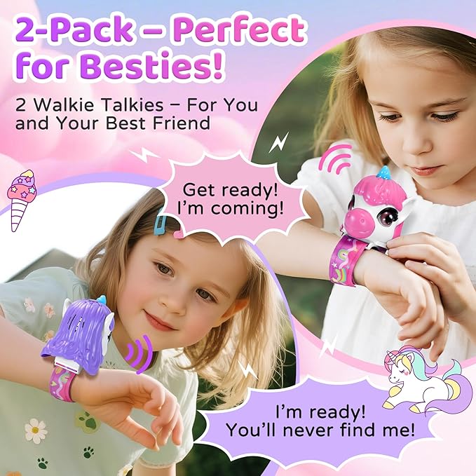 Vvinca Unicorn Walkie Talkies for Kids 2 Pack - Toys for Age 3-4 5-7 8-12 Girls Birthday 3 4 5 6 7 8 9 10 11 12 Year Old Camping Outdoor Toddler Toys Magical Pony Walkie-Talkie