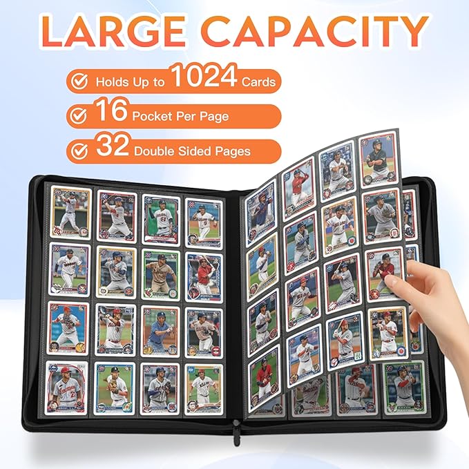 1000+ Pockets Premium Trading Card Binder, 16 Pockets Trading Card Binder Ringless Side Loading Trading,Card Holder Folders for MTG, TCG, Game Cards & Sports Cards(Purple)
