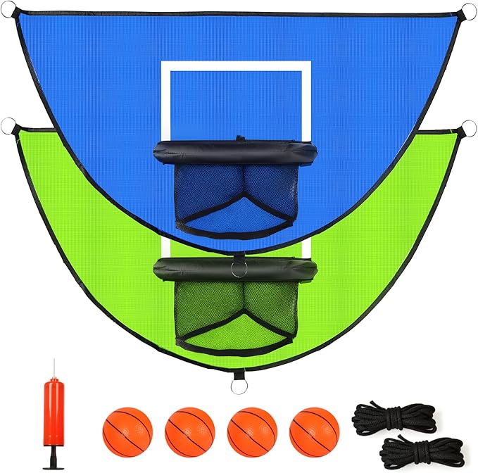 2PCS Large Trampoline Basketball Hoop Set 35.4"×19.7" with 4 Mini Balls and 1 Pump-Indoor & Outdoor Game-Easy to Install-Trampoline Accessories for Kids (Blue & Green)