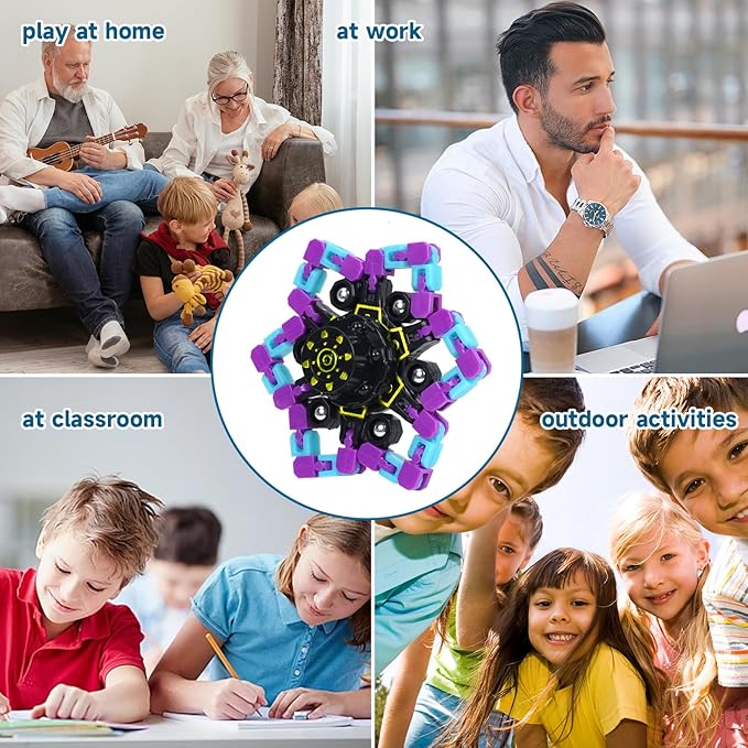 4 Pcs Fidget Toys Transformable Fidget Spinners Autism ADHD Anxiety Stress Relief Sensory Toys for Kids and Adults Deformable Robot Spinner Fingertip Gyros for Party Favors Prizes GlowPurpleBlue