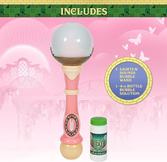 Wicked Glinda Light and Sound Musical Bubble Wand, Includes Bubble Solution