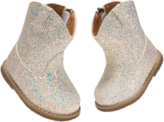 Newsonet Baby Cowboy Cowgirl Boots Infant Western Boots Toddler Boys Girls Round Toe Riding Mid Calf Boots All Seasons for 6 9 12 18 24 Months