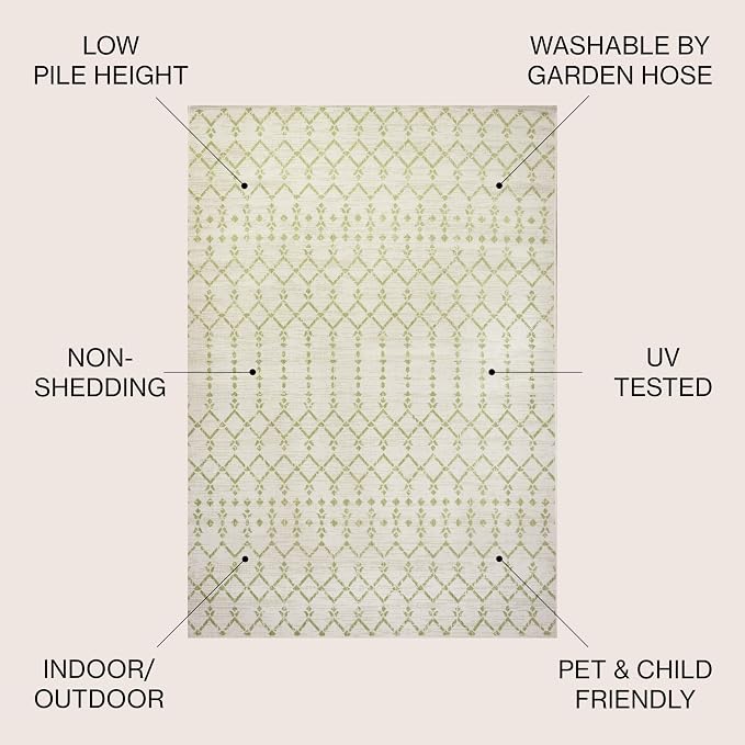 JONATHAN Y Moroccan Geometric Indoor Outdoor Area Rug 4X6 Cream/Green, Ourika Textured Weave for Backyard, Patio, Porch, Easy-Cleaning, High Traffic, Pet-Friendly, Non-Shedding (SMB108M-4)
