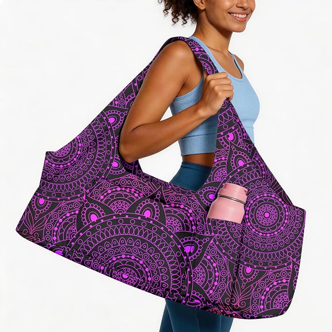 Women's Yoga Bag with Yoga Mat Carrier - Large Mat Pocket Fitness Tote for Pilates, Gym, Travel, Office & Beach