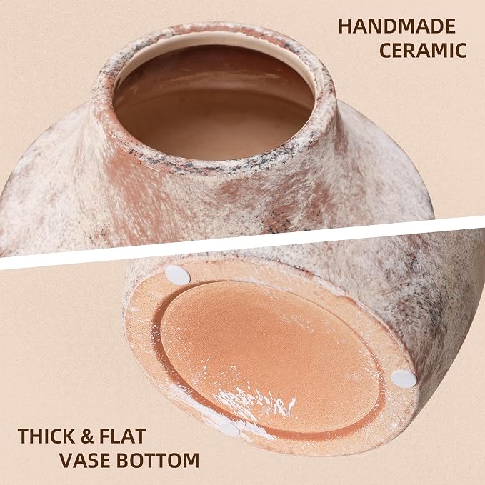 Ceramic Flower Vase, 5.3 Inch Rustic Vase for Flowers, Small Terracotta Pottery Vase for Home Decor, Farmhouse Decorative Vase for Living Room Kitchen Table Shelf Bedroom Decor