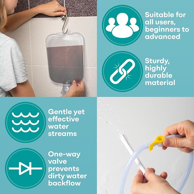 Medi Grade Enema Kit for Adults, 2L Capacity - Transparent, Hands-Free with One-Way Valve, 4 Tips and Enema Bag - Enemas for Colon Cleanse for Women and Men - for Coffee Enema & Colon Cleansing