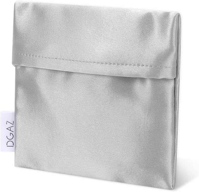 DGAZ Silk Sanitary Napkin Storage Bag, Period Bag for Teen Aged Girls, Portable Period Bag for Panty Liners/Menstrual Cup/Small Tampons，Mini Makeup Bag for Purse(Peral Grey)