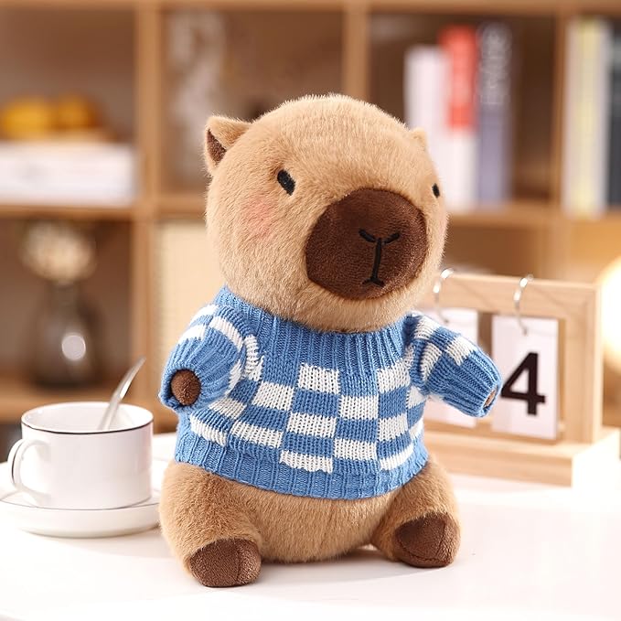 Capybara Plush with 9 pcs Clothes & Accessories, 10.2 in Cute Capybara Stuffed Animal Plush Toys, Dress Up Cute Plushies for Girls/Boys (Black)
