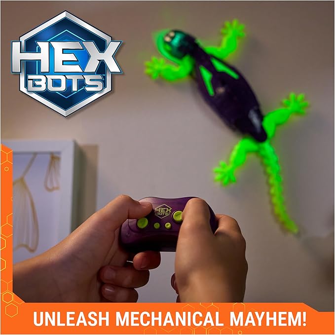 HEX BOTS Glow-in-The-Dark Gecko, Rechargeable Remote Control Robot Kids Toys, Climbs up Walls for Prank Toys & Games, RC Robot for Boys & Girls Ages 4 & Up