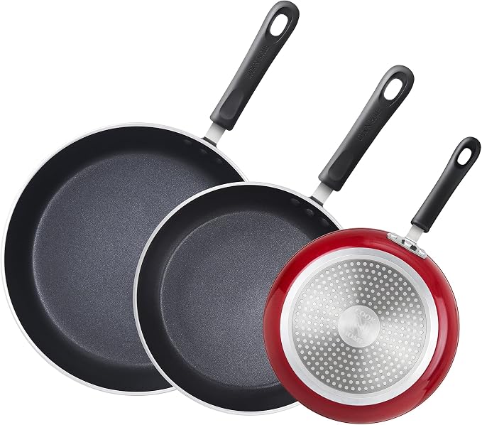 Cook N Home Professional 8/9.5/11 Inch Nonstick Frying Pan Set, Kitchen Cooking Skillets Saute Fry Pan, Induction Compatible, 3-Piece, Red