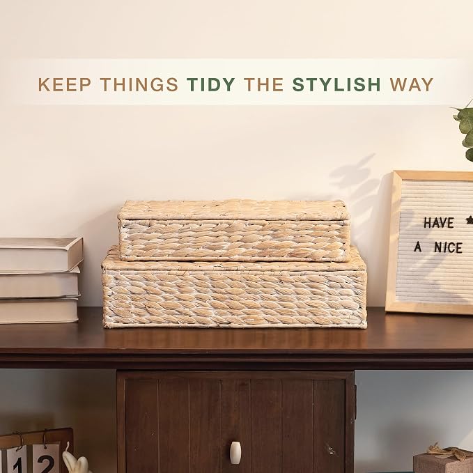 Set of 2 Decorative Storage Boxes With Lids for Home Decor, Shelves