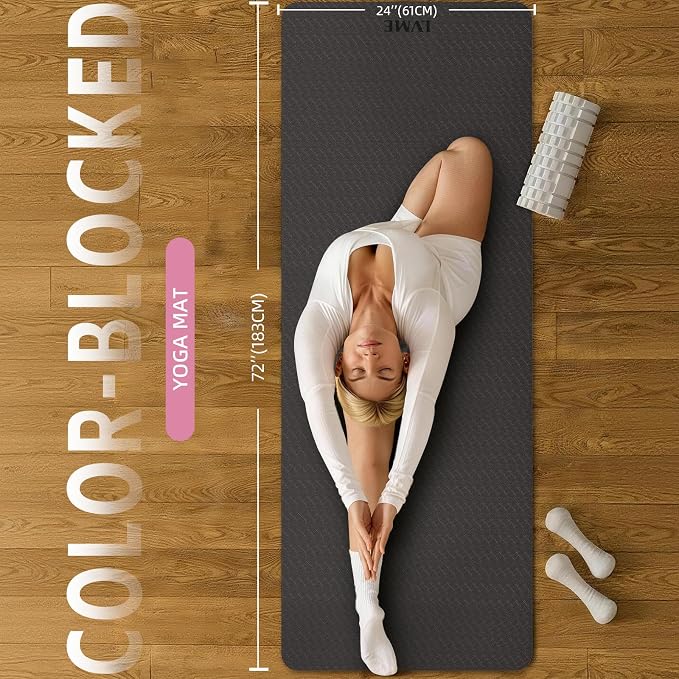 Thick Yoga Mat 72"x24" – 1/4" or 2/5" Option | Non-slip & anti-tear TPE, lightweight with carrying strap, beginner-friendly for women & men, yoga/pilates/floor workout
