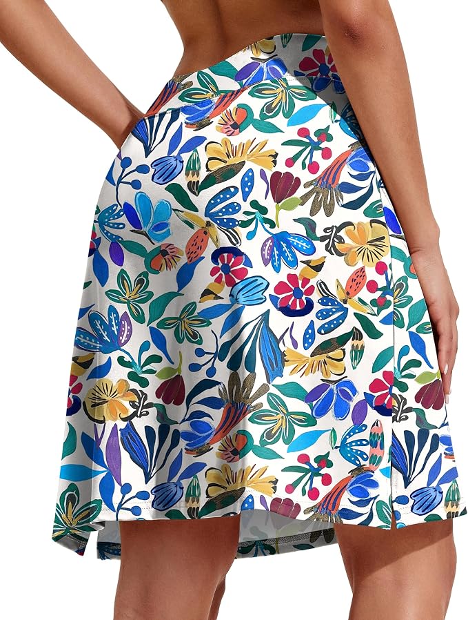 COOrun Women's 20" Knee Length Skirts High Waisted Golf Skorts with Pockets | Soft, Quick Dry, Split Hem, Built-in Shorts, A-line, Modest Skirts, for Golf Athletic Tennis Work Casual