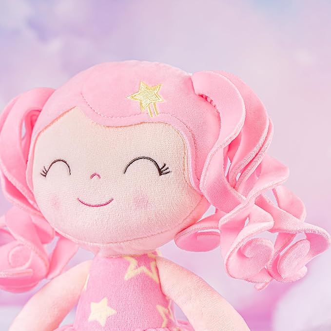 Gloveleya Personalized Baby Doll – Custom Name Rag Doll Gift for Girls | Pink Star Plush Keepsake for Birthday, Baby Shower & Christmas | Soft Huggable Comfort Toy 12 Inch