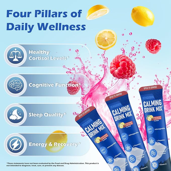 Super Cortisol Calm Supplement Drink Powder for Women & Men with Magnesium Glycinate, Ashwagandha, L-Theanine & Vitamin D3 | Relaxation & Mood Support | Sugar Free, Vegan, 30 Servings