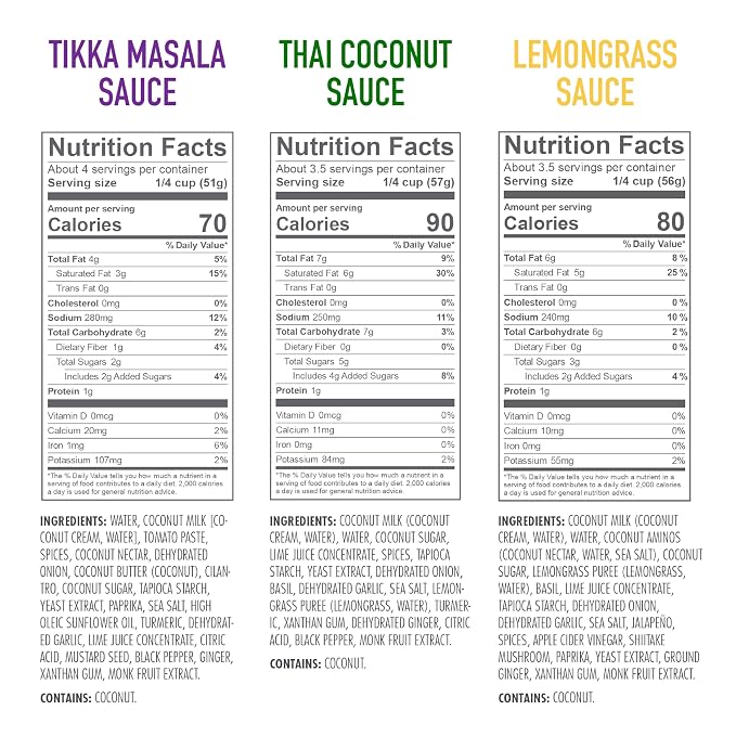 Kevin's Natural Foods Simmer Sauce, Tikka/Thai Coconut/Lemongrass Basil | Paleo Variety Pack, Stir-Fry Sauce, Gluten Free, No Preservatives, Non-GMO