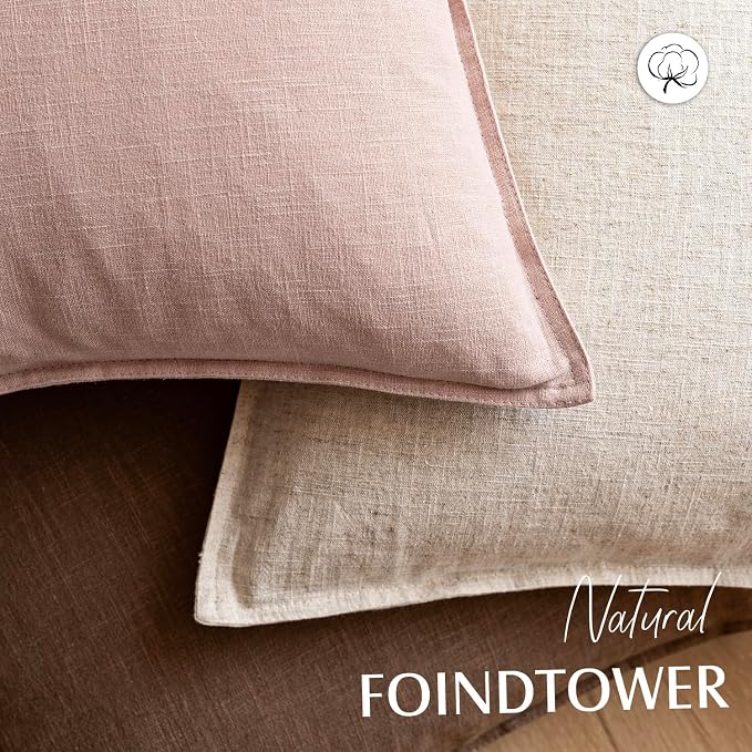 Foindtower Pack of 2, Decorative Linen Solid Throw Pillow Covers Soft Accent Lumbar Cushion Case Boho Farmhouse Pillowcase for Chair Couch Sofa Bedroom Living Room Home Decor 12 x 20 Inch Light Pink