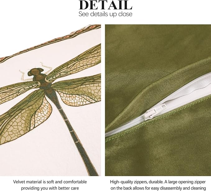 Designer Vintage French Velvet Throw Pillow Cover,28"x12"-Grace C | Pillow Cover,Concealed Zipper Design,Dragonfly Pattern,Sofas,Bedroom,Living Room,Lounge Chairs,All Season Home Decor