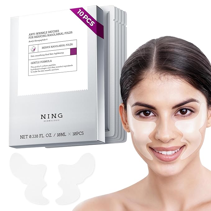 NING DERMOLOGIE Smile Line & Under Eye Patches – 4-Peptide Anti-Wrinkle Treatment with Collagen, Caffeine & Niacinamide – Firming, Hydrating, Brightening Face Pads for Laugh Lines, Eye Bags, 10 Pairs
