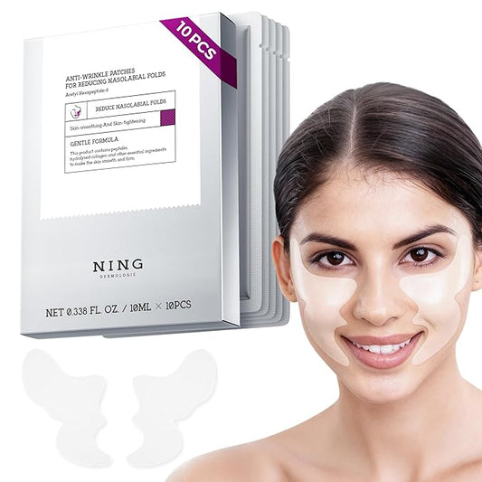NING DERMOLOGIE Smile Line & Under Eye Patches – 4-Peptide Anti-Wrinkle Treatment with Collagen, Caffeine & Niacinamide – Firming, Hydrating, Brightening Face Pads for Laugh Lines, Eye Bags, 10 Pairs
