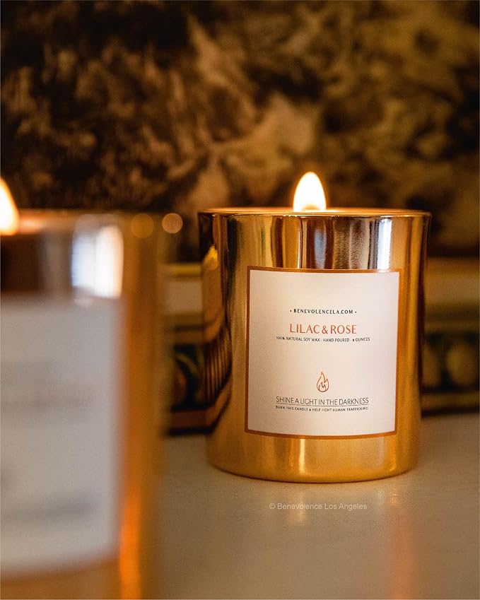 Benevolence LA Premium Lilac & Rose Scented Candle – Long-Lasting, 45-Hour Burn – Luxury Natural Soy Wood Wick Candle for Home – Aromatherapy & Room Decor – 8oz