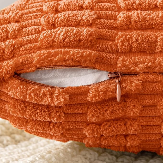 MIULEE Fall Corduroy Decorative Throw Pillow Covers 20x20 Orange Pack of 2 | Soft Boho Striped Pillow Covers Modern Farmhouse Autumn Home Decor For Sofa Living Room Couch Bed