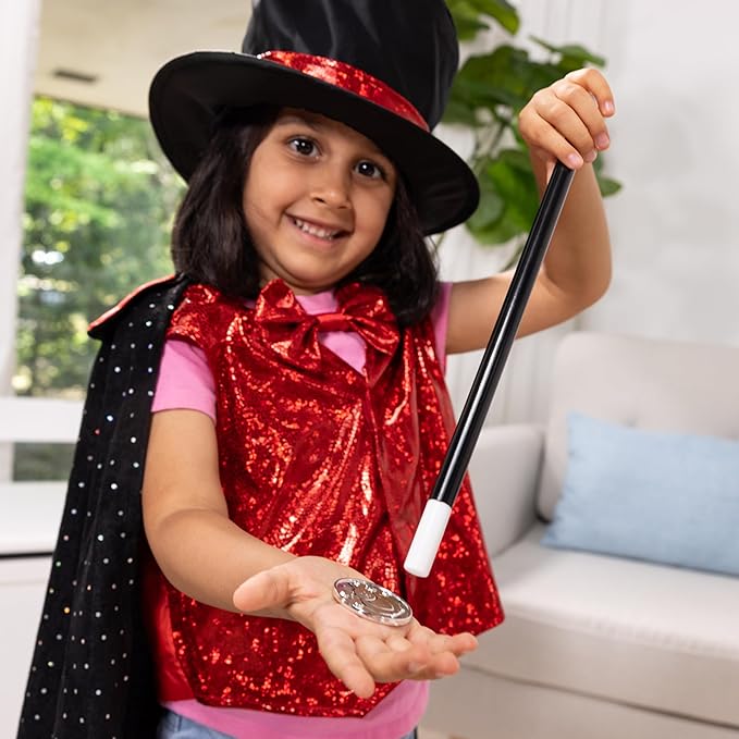 Melissa & Doug Magician Costume Role Play Set - Includes Hat, Cape, Wand, Magic Tricks