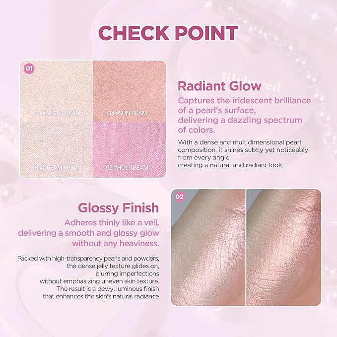 lilybyred Luv Beam Glow Veil | Korean Heart-Shaped Highlighter, Illuminating Shimmer, Radiant Glow, Silky Powder Texture, Buildable & Blendable, Lightweight & Long-Lasting, 0.11 oz. (01 Dreamy Beam)