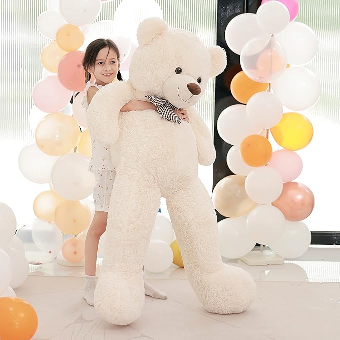 Poutmac 55 inch Giant Teddy Bear Stuffed Animal White Big Plush Teddy Bear Valentine's Gift for Girlfriend Soft Stuffed Bear Animals for Christmas,Birthday,Mother's Day