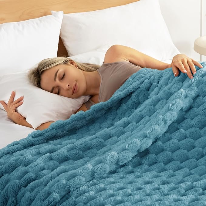 Whale Flotilla Soft Fleece King Size Bed Blanket 3D Jacquard, Slate Blue | Lightweight Breathable Coverlet Bedspread for All Seasons, Super Cozy Plush Fluffy Fuzzy Decorative Blanket for Bed, 90"x104"