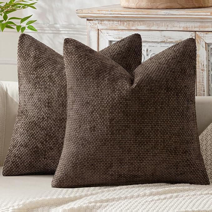 MIULEE Decorative Couch Throw Pillow Covers 22x22 Inch Dark Brown 2 Pack | Modern Boho Accent, Soft Chenille Pillow Covers, Farmhouse Cushion Cases for Home Decor Bed Sofa Living Room