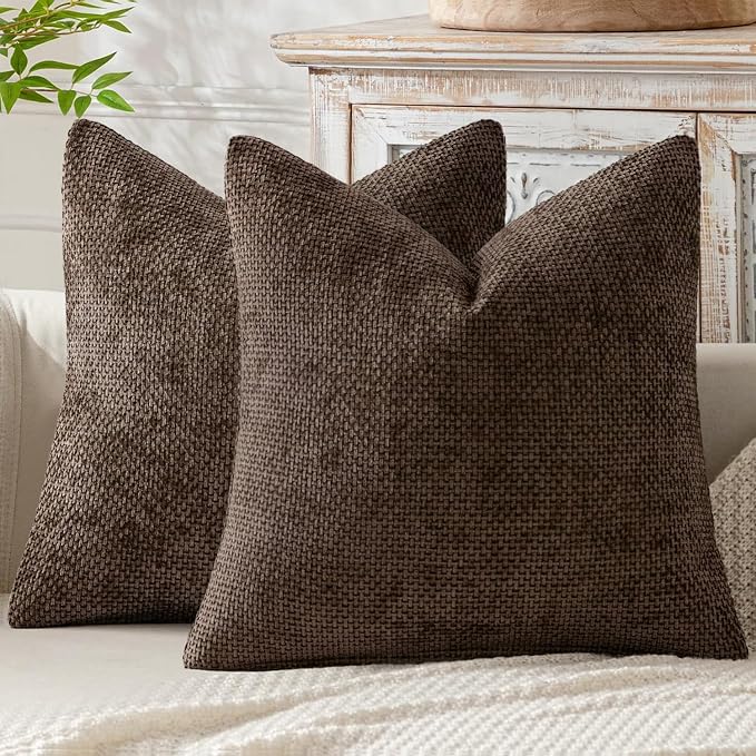 MIULEE Decorative Couch Throw Pillow Covers 16x16 Inch Dark Brown 2 Pack | Modern Boho Accent, Soft Chenille Pillow Covers, Farmhouse Cushion Cases for Home Decor Bed Sofa Living Room