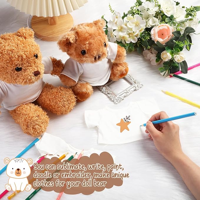 12 PCS Stuffed Bear Clothes Shirt Stuffed Animal Clothes Plush Doll Tshirts Classic Plush Bear Shirts Fit 8-12 Inches Stuffed Bear Dolls