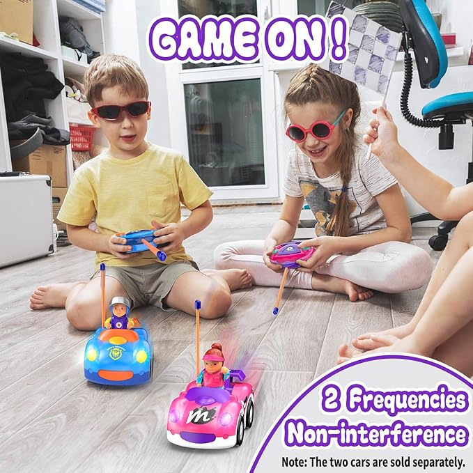 Elovien Remote Control Car for Toddlers 1-3, RC Race Toys for 3 Year Old Girl, Radio Controlled Car with Lights & Music Toys for Ages 2-4 Girls, Birthday Gift for Toddlers Baby Girls (Pink)