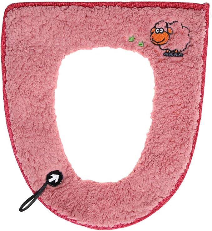 Warm Plush Toilet Seat Cover:Thicken Toilet Seat Pad with Hanging Loop and Zipper, Bathroom Soft Toilet Seat Covers Washable Cushion (Pink)
