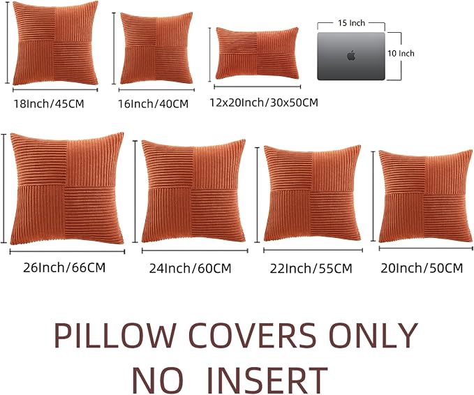 Fancy Homi Set of 2 Burnt Orange Lumbar Decorative Throw Pillow Covers 12x20 Inch for Living Room Couch Bed, Boho Farmhouse Fall Home Decor, Soft Corduroy Corss Patchwork Cushion Case 30x50 cm